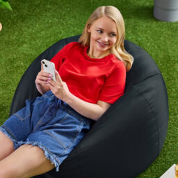 Icon Kingston Adult Classic Indoor Outdoor Bean Bag & Square Footstool Pouffe Black - thumbnail 6