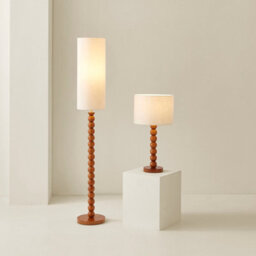 Valuelights Wyatt Natural Linen Drum Lamp Shade Walnut Wood Bobbin Table Lamp With Led Bulb - thumbnail 6