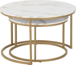 Seconique Dallas Round Coffee Table Set In Marble Effect And Gold Tone Metal Finish - thumbnail 2