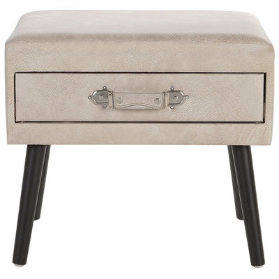 Wyld and Coco Voyage Living Side Table With Storage - Beige Faux Leather, Black Legs, Travel-Inspired Design - image 1