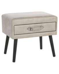 Wyld and Coco Voyage Living Side Table With Storage - Beige Faux Leather, Black Legs, Travel-Inspired Design - thumbnail 3