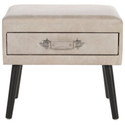 Wyld and Coco Voyage Living Side Table With Storage - Beige Faux Leather, Black Legs, Travel-Inspired Design - thumbnail 1