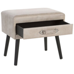 Wyld and Coco Voyage Living Side Table With Storage - Beige Faux Leather, Black Legs, Travel-Inspired Design - thumbnail 4