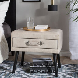 Wyld and Coco Voyage Living Side Table With Storage - Beige Faux Leather, Black Legs, Travel-Inspired Design - thumbnail 2
