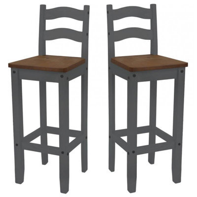 Mercers Furniture Corona Grey Wax Pair Of Bar Stools Tall Chairs Kitchen Seating Solid Pine With Mexican Styling - image 1