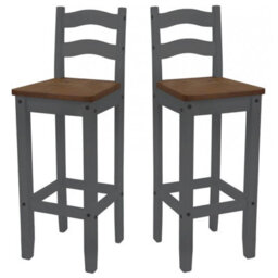 Mercers Furniture Corona Grey Wax Pair Of Bar Stools Tall Chairs Kitchen Seating Solid Pine With Mexican Styling - thumbnail 1