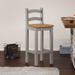 Mercers Furniture Corona Grey Wax Pair Of Bar Stools Tall Chairs Kitchen Seating Solid Pine With Mexican Styling - thumbnail 2