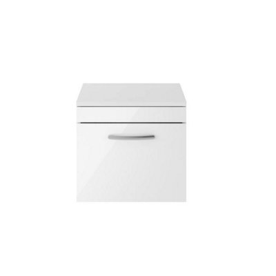 Dezine Hamble 500mm Gloss White Wall Hung 1 Drawer Vanity Unit, With Worktop - image 1