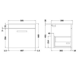Dezine Hamble 500mm Gloss White Wall Hung 1 Drawer Vanity Unit, With Worktop - thumbnail 3