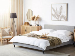 Beliani Bed With Led Fabric Fitou 180 X 200 Cm (Eu Super King) Light Grey - thumbnail 2
