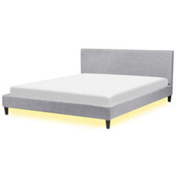 Beliani Bed With Led Fabric Fitou 180 X 200 Cm (Eu Super King) Light Grey - thumbnail 1