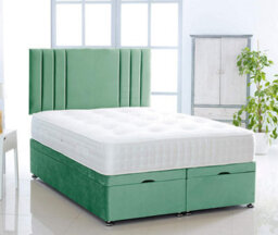 Comfy Deluxe Duck Egg Plush Foot Lift Ottoman Bed With Memory Spring Mattress And    Vertical    Headboard 4Ft6 Double - thumbnail 1