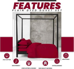 Gc Gaveno Cavailia Plain Dyed Duvet Cover Super King Polycotton Solid Bedding Set Breathable Lightweight Duvet Cover Bed Set Red - thumbnail 3