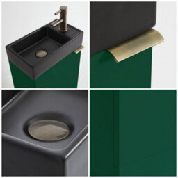 Homestylestore 400mm Dark Green Floorstanding Bathroom Vanity Unit Black Basin And Aged Gold Finger Pull Handle - thumbnail 2