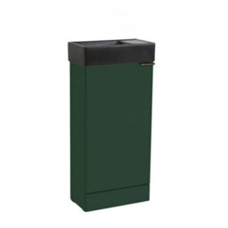 Homestylestore 400mm Dark Green Floorstanding Bathroom Vanity Unit Black Basin And Aged Gold Finger Pull Handle - thumbnail 1