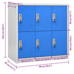 Vidaxl Locker Cabinet Light Grey And Blue 90X45X92.5 Cm Steel - thumbnail 8