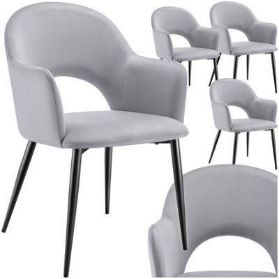 Tectake Set Of 4 Dining Chair Sasha- Padded Armchair In Velvet Look, Continuous Backrest  - Light Grey - image 1