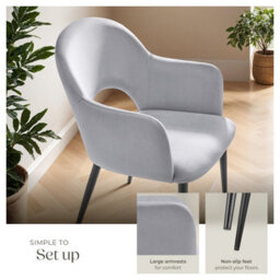 Tectake Set Of 4 Dining Chair Sasha- Padded Armchair In Velvet Look, Continuous Backrest  - Light Grey - thumbnail 4
