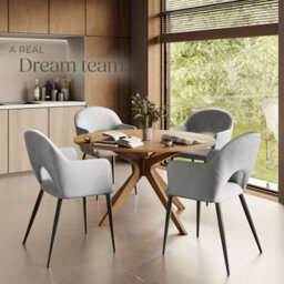 Tectake Set Of 4 Dining Chair Sasha- Padded Armchair In Velvet Look, Continuous Backrest  - Light Grey - thumbnail 9