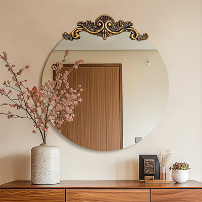Artloge 80X84.5Cm Baroque Round Mirror Wall Decor Antique Bathroom Mirror Ornate Entryway Mirrors - image 1