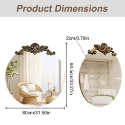 Artloge 80X84.5Cm Baroque Round Mirror Wall Decor Antique Bathroom Mirror Ornate Entryway Mirrors - thumbnail 2