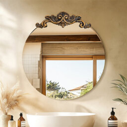 Artloge 80X84.5Cm Baroque Round Mirror Wall Decor Antique Bathroom Mirror Ornate Entryway Mirrors - thumbnail 5