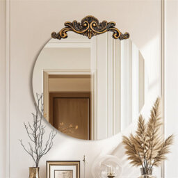 Artloge 80X84.5Cm Baroque Round Mirror Wall Decor Antique Bathroom Mirror Ornate Entryway Mirrors - thumbnail 4