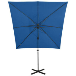 Berkfield Cantilever Umbrella With Pole And Led Lights Azure Blue 250 Cm - thumbnail 5