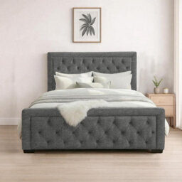 Naples Grey Upholstered Chesterfield Double Bed Frame, Modern Luxury Floor-Standing Headboard & Footboard