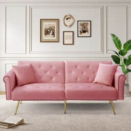 Btm Modern 2 Seater Velvet Sofa Bed With Adjustable Backrest Gold Metal Legs Stylish Space Saving Durable Small Spaces - thumbnail 5