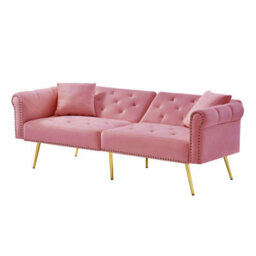 Btm Modern 2 Seater Velvet Sofa Bed With Adjustable Backrest Gold Metal Legs Stylish Space Saving Durable Small Spaces - thumbnail 8