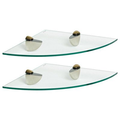 Harbour Housewares 2X Floating Glass Corner Shelves - 30Cm - Gold Brackets - Bathroom Shower Storage Vanity Display Unit Shelf - image 1