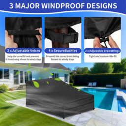 2X Outdoor Patio Sun Lounger Cover Waterproof Garden  Cover Shield Black - 1Pc - thumbnail 2