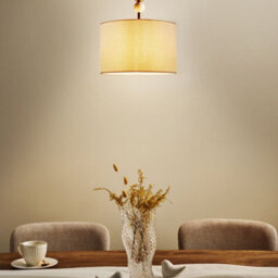 Beliani Pendant Lamp, Brass-Plated Iron, Beige Drum Shade, 35Cm Diameter 203Cm Drop - thumbnail 1