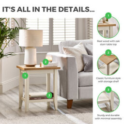 Furniturebox Uk Wood Side Table - Eden Wooden End Table - Pale Oak Veneer Top & Cream Legs - Rustic Farmhouse Side Table - thumbnail 6