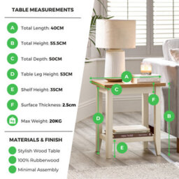 Furniturebox Uk Wood Side Table - Eden Wooden End Table - Pale Oak Veneer Top & Cream Legs - Rustic Farmhouse Side Table - thumbnail 7
