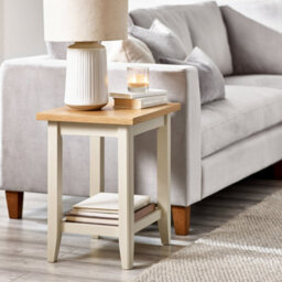 Furniturebox Uk Wood Side Table - Eden Wooden End Table - Pale Oak Veneer Top & Cream Legs - Rustic Farmhouse Side Table - thumbnail 2