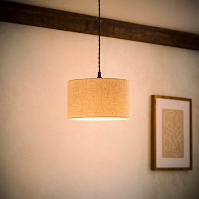 Valuelights Reni Small Full Fabric Linen Easy Fit Pendant Lamp Shade And Bulb - image 1