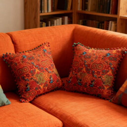 Living And Home Set Of Two Exotic-Style Faux Linen Double-Sided Pattern Throw Pillows, 45Cm (W) X 45Cm (D) - thumbnail 1