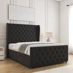 Bsspoke Anna Divan Bed Set Black Plush Velvet With 54Inch Headboard & Footboard 2 Drawers Footend & Mattress In All Sizes - thumbnail 3