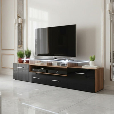 Evora 194Cm Modern Tv Unit Plum Black High Gloss Media Cabinet With Sleek Contemporary Design Led - image 1
