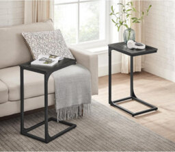 Songmics Industrial C-Shape Side Table, Metal Frame End Table, Sofa Accent Table, Living Room Furniture, Ebonised Oak And Black - thumbnail 3