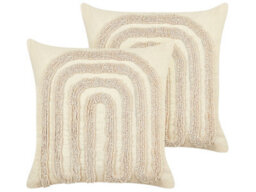 Beliani Set Of 2 Decorative Cushions Tatsoi Cotton 45 X 45 Cm Beige Geometric Pattern