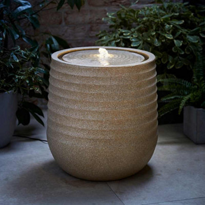 Valuelights Solar Power Natural Round Ribbed Outdoor Garden Water Fountain Feature - image 1