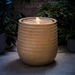 Valuelights Solar Power Natural Round Ribbed Outdoor Garden Water Fountain Feature - thumbnail 2