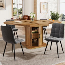 Matteo Extendable Round To Oval Dining Table With Drawers, Dark Brown Mdf - Seats 6 (118-158Cm) - thumbnail 4
