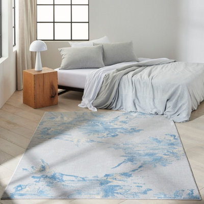 Grey Sky Abstract Modern Floral Rug Easy To Clean Living Room Bedroom And Dining Room -97Cm X 152Cm - image 1