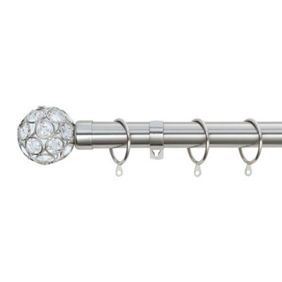 A.unique Home Beaded Gem Metal Extendable Curtain Pole With Rings And Fittings (25/28mm) - Brushed Steel, 180Cm - 340Cm Approx - image 1