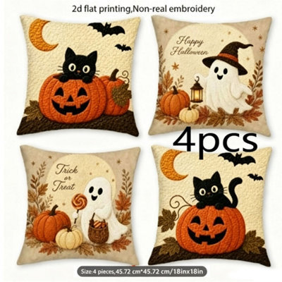 Amorly 4Pcs Fall Embroidered Throw Pillow Cover 18X18 Inch, Cat Pumpkin,2D Printed Cushion Cases For Sofa Couch Fall Harvest Home Decor - image 1