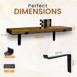MKGT Set Of 2 Rustic Shelves, Wooden Shelving With Brackets For Wall (Tudor Oak, 140Cm (1.4M) - thumbnail 2